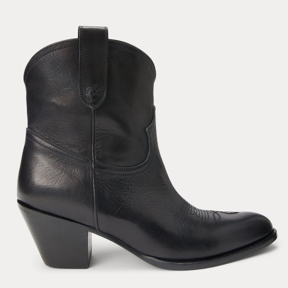 NEW Polo Ralph Lauren Leather Western Boot Black Size 7
